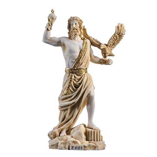 Zeus griechischer Gott Jupiter Donner Statue Figur Gold Alabaster 23.5cm von BeautifulGreekStatues