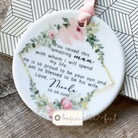 Personalisierte Mutter Des Bräutigams Braut Danke Von Bräutigam Zitat Floral Keramik Runde Dekoration Ornament Hochzeit Andenken von Beautifulgiftshop