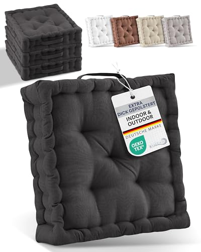 Beautissu 4er Set Bodenkissen Sitzkissen 40x40 cm - Dickes Matratzenkissen 8cm - 100% Baumwolle Stuhlkissen Indoor & Outdoor Sitzkissen Boden Tragegriff extra Dicke Sitzauflagen Anthrazit - Mila Beautissu 4er Set Bodenkissen Sitzkissen 40x40 cm - Dickes Matratzenkissen 8cm - 100% Baumwolle Stuhlkissen Indoor & Outdoor Sitzkissen Boden Tragegriff extra Dicke Sitzauflagen Anthrazit - Mila von Beautissu