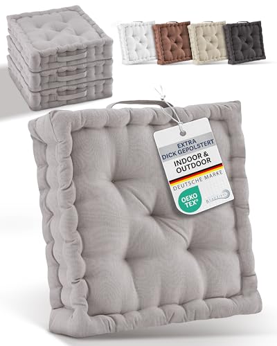Beautissu 4er Set Bodenkissen Sitzkissen 40x40 cm - Dickes Matratzenkissen 8cm - 100% Baumwolle Stuhlkissen Indoor & Outdoor Sitzkissen Boden Tragegriff extra Dicke Sitzauflagen Taupe - Mila von Beautissu