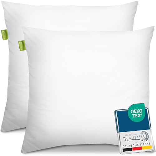 Beautissu Allergiker Kopfkissen 80x80 cm 2er Set – Mikrofaser Steppkissen 800g Weiche Füllung – 60° Waschbares Schlafkissen Oeko-TEX – Pillow Kissen 80x80 – Sofa Deko Polster Kissen Bett BeauNuit UK von Beautissu