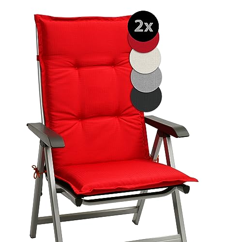 Beautissu 2er Set Hochlehner Auflagen Set Base HL 120x50x6cm Sitzkissen Rückenkissen Stuhlkissen für Gartenstühle Sitzpolster Rot von Beautissu