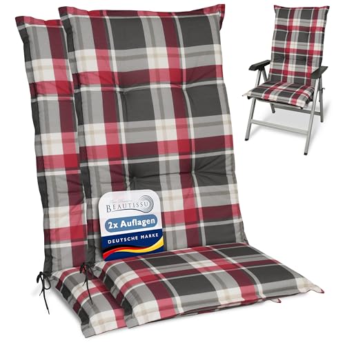 Beautissu 2er Set Hochlehner Auflagen Set Gartenstühle 120x50 cm Polster Bordeaux Kariert – 6cm Dicke Polsterauflage Bequem, rutschfest & UV-Lichtecht 5 – Stuhlkissen Sitzauflage – Sunny RK Beautissu 2er Set Hochlehner Auflagen Set Gartenstühle 120x50 cm Polster Bordeaux Kariert – 6cm Dicke Polsterauflage Bequem, rutschfest & UV-Lichtecht 5 – Stuhlkissen Sitzauflage – Sunny RK von Beautissu