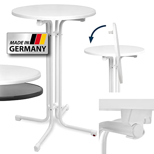 Beautissu 2er Set Klappbarer Stehtisch Ø 70 cm Sylt – Bistrotisch Rund Weiß Made in Germany Klapptisch Wetterbeständig Hitzebeständig – Kratzfest Partytisch höhenverstellbar leichte Montage TÜV von Beautissu