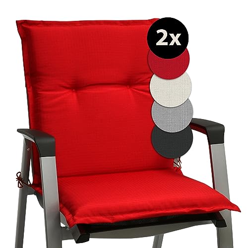 Beautissu 2er Set Niedriglehner Auflagen 100x50 cm Base NL – Bequemes Sitzkissen 6cm Dickes Sitzpolster Sitzauflage für Garten Balkon Camping Stuhl – Gartenstuhlauflage Niederlehner Rot von Beautissu
