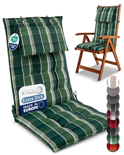Beautissu 2er Set Premium Hochlehner Auflage Kopfpolster 120x50cm Sun-HL – 8cm Dick Polster Gartenstuhlauflage rutschfest Befestigungsbänder UV-Lichtechtheit 5 – Robust Stoff Grün kariert Beautissu 2er Set Premium Hochlehner Auflage Kopfpolster 120x50cm Sun-HL – 8cm Dick Polster Gartenstuhlauflage rutschfest Befestigungsbänder UV-Lichtechtheit 5 – Robust Stoff Grün kariert von Beautissu