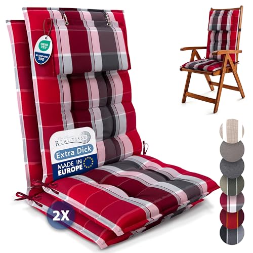 Beautissu 2er Set Premium Hochlehner Auflage Kopfpolster 120x50cm Sun-HL – 8cm Dick Polster Gartenstuhlauflage rutschfest Befestigungsbänder UV-Lichtechtheit 5 – Robust Stoff Rot Anthrazit Gestreift Beautissu 2er Set Premium Hochlehner Auflage Kopfpolster 120x50cm Sun-HL – 8cm Dick Polster Gartenstuhlauflage rutschfest Befestigungsbänder UV-Lichtechtheit 5 – Robust Stoff Rot Anthrazit Gestreift von Beautissu