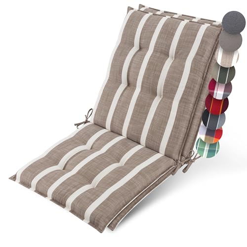 Beautissu 2er Set Premium Niedriglehner Auflage Gartenstuhl 100x50cm Sun-NL – 8cm Dick Polster Gartenstuhlauflage rutschfest Befestigungsbänder UV-Lichtechtheit 5 – Robust Stoff Beige-Weiß Gestreift von Beautissu