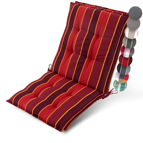 Beautissu 2er Set Premium Niedriglehner Auflage Gartenstuhl 100x50cm Sun-NL – 8cm Dick Polster Gartenstuhlauflage rutschfest Befestigungsbänder UV-Lichtechtheit 5 – Robust Stoff Rot Gestreift von Beautissu
