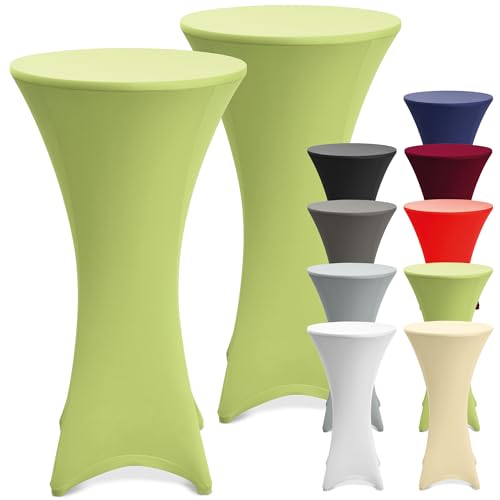 Beautissu 2er Set Stretch Stehtisch Hussen 80cm Grün – Waschbar Bügelfrei Stehtisch Hussen für Stehtische Stehtischhussen rutschfest Verstärkung Fußbereich Tischhusse Tischdecke Stehtisch – Stella von Beautissu