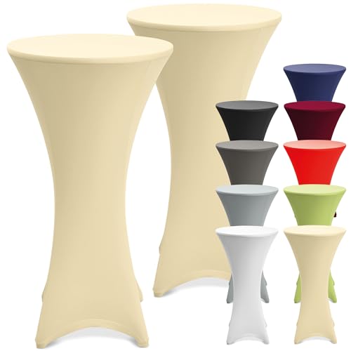 Beautissu 2er Set Stretch Stehtisch Hussen 80cm Creme – Waschbar Bügelfrei Stehtisch Hussen für Stehtische Stehtischhussen rutschfest Verstärkung Fußbereich Tischhusse Tischdecke Stehtisch – Stella von Beautissu
