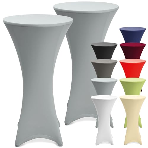 Beautissu 2er Set Stretch Stehtisch Hussen 80cm Grau – Waschbar Bügelfrei Stehtisch Hussen für Stehtische Stehtischhussen rutschfest Verstärkung Fußbereich Tischhusse Tischdecke Stehtisch – Stella von Beautissu