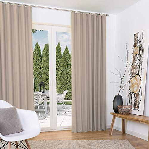 Beautissu 2er Set Thermovorhang Gardine 140x245 cm Sand – Thermogardine Set Kräuselband – Vorhang isolierend Kälte- & Hitzeschutz Universalband – Verdunkelnd Wohnzimmer, Schlafzimmer – Amelie TK von Beautissu