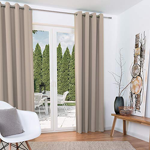Beautissu 2er Set Verdunklungsvorhang Blickdicht 140x245 cm Sand – Ösen Vorhänge Set Blackout – Ösenschal Gardine Set Blackout – Lange Fenster Vorhänge Wohnzimmer, Schlafzimmer - Amelie BO von Beautissu