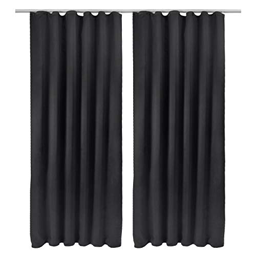 Beautissu 2er Set Verdunklungsvorhang Blickdicht 140x245 cm Schwarz – Kräuselband Vorhänge Set Blackout – Universalband Gardine Set – Lange Fenster Vorhänge Wohnzimmer, Schlafzimmer - Amelie BK von Beautissu