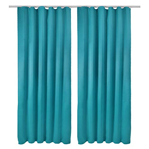 Beautissu 2er Set Verdunklungsvorhang Blickdicht 140x245 cm Türkis – Kräuselband Vorhänge Set Blackout – Universalband Gardine Set – Lange Fenster Vorhänge Wohnzimmer, Schlafzimmer - Amelie BK von Beautissu