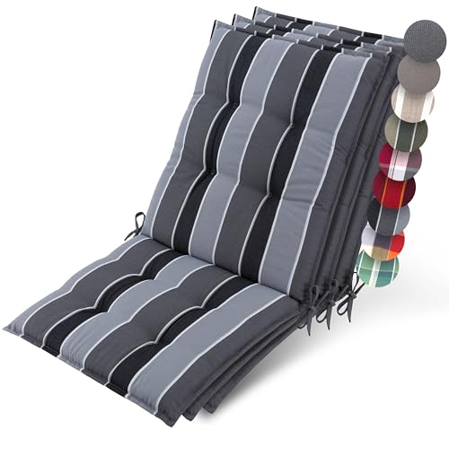 Beautissu 3er Set Premium Niedriglehner Auflage Gartenstuhl 100x50cm Sun-NL – 8cm Dick Polster Gartenstuhlauflage rutschfest Befestigungsbänder UV-Lichtechtheit 5 – Robust Stoff Anthrazit Gestreift von Beautissu