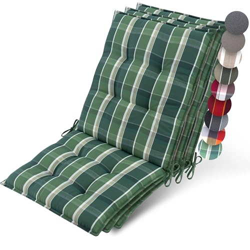Beautissu 3er Set Premium Niedriglehner Auflage Gartenstuhl 100x50cm Sun-NL – 8cm Dick Polster Gartenstuhlauflage rutschfest Befestigungsbänder UV-Lichtechtheit 5 – Robust Stoff Grün kariert von Beautissu