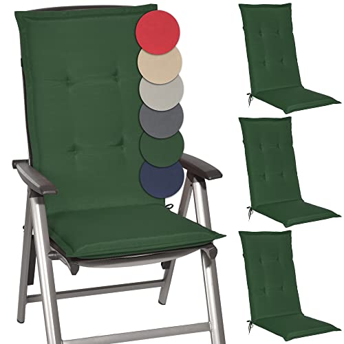 Beautissu 4er Set Gartenstuhlauflage 120x50x6 cm Loft HL Dunkelgrün – Hochlehner Polster Auflage, Sitzpolster & Sitzkissen für Hochlehner Gartenmöbel - Weiche Stuhlauflage mit Schaumkern Füllung von Beautissu