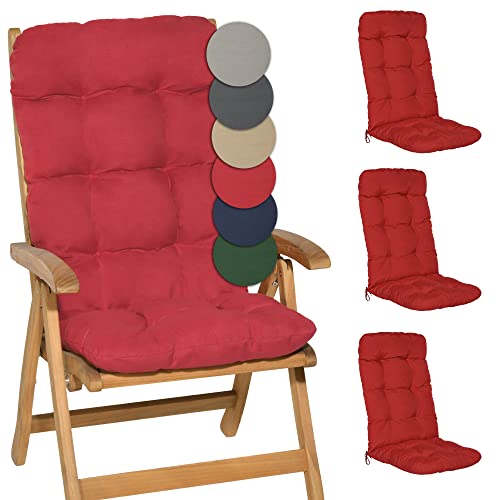 Beautissu 4er Set Hochlehner Auflagen 120x50x8cm - Sitzpolster Set für Gartenstühle Outdoor Stuhlkissen hoch – Gartenstuhlauflage für Hochlehner in Red - Flair HL von Beautissu