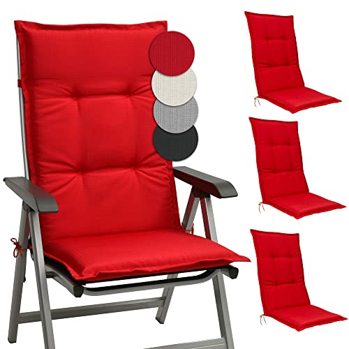 Beautissu 4er Set Hochlehner Auflagen Set Base HL 120x50x6cm Sitzkissen Rückenkissen Stuhlkissen für Gartenstühle Sitzpolster Rot von Beautissu