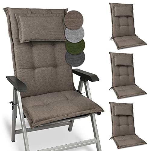 Beautissu 4er Set Premium Gartenstuhlauflage Hochlehner 120x50x7cm Dicke Polster Gartenstuhlauflage Hochlehner Auflagen Made in EU - Robuster Stoff & UV-Lichtechtheit HighLux HL Sitzkissen Taupe von Beautissu