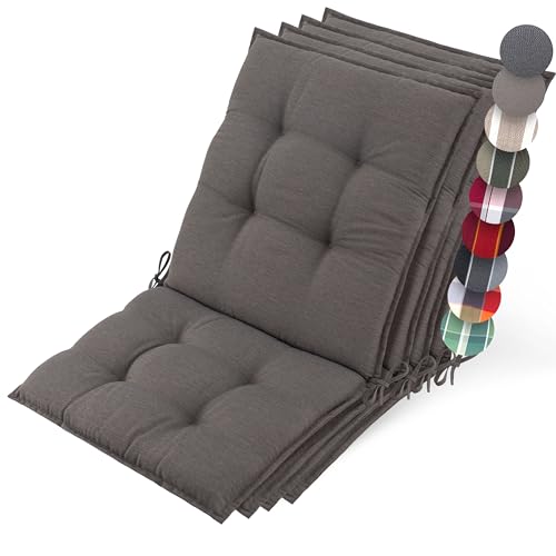 Beautissu 4er Set Premium Niedriglehner Auflage Gartenstuhl 100x50cm Sun-NL – 8cm Dick Polster Gartenstuhlauflage rutschfest Befestigungsbänder UV-Lichtechtheit 5 – Robust Stoff Taupe von Beautissu