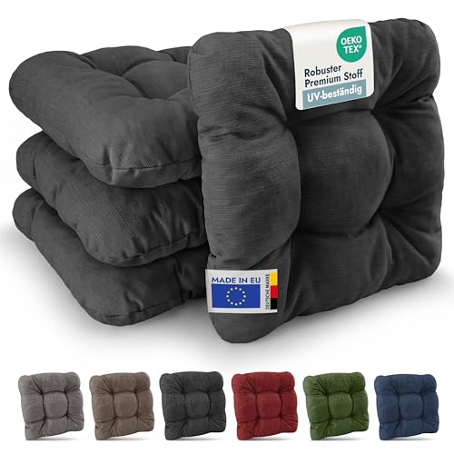 Beautissu 4er Set Premium Stuhlkissen 35x35 cm Anthrazit – UV-beständig & Robust Sitzkissen Outdoor 8 cm dick Polster für Balkonstühle – Gartenstuhl Sitzpolster Stuhl Kissen Indoor – HighLux SK von Beautissu