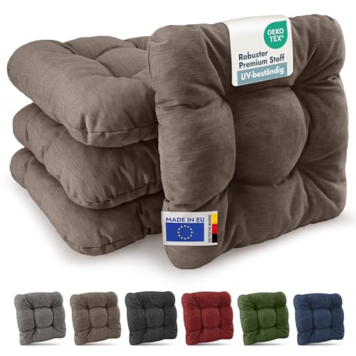 Beautissu 4er Set Premium Stuhlkissen 40x40 cm Taupe – UV-beständig & Robust Sitzkissen Outdoor 8 cm dick Polster für Balkonstühle – Gartenstuhl Sitzpolster Stuhl Kissen Indoor – HighLux SK von Beautissu