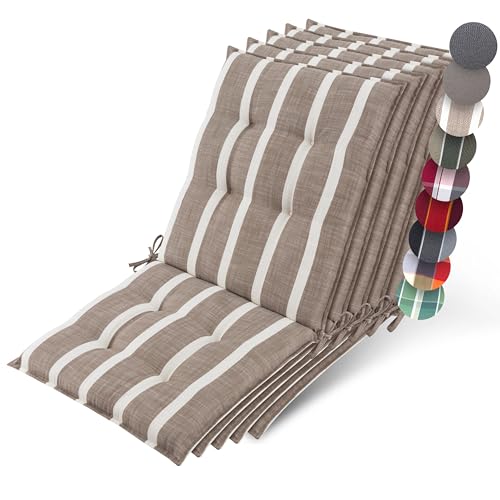 Beautissu 5er Set Premium Niedriglehner Auflage Gartenstuhl 100x50cm Sun-NL – 8cm Dick Polster Gartenstuhlauflage rutschfest Befestigungsbänder UV-Lichtechtheit 5 – Robust Stoff Beige-Weiß Gestreift von Beautissu