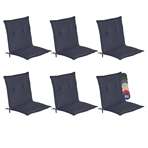 Beautissu 6 er Set Niedriglehner Auflage Gartenstuhl 100x50x6 cm Loft NL - Sitzkissen Niederlehner Rückenkissen niedrig Stuhlkissen Schaumkern Füllung Kissen Dunkelblau von Beautissu