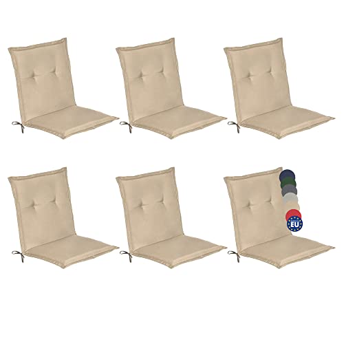 Beautissu 6 er Set Niedriglehner Auflage Gartenstuhl 100x50x6 cm Loft NL - Sitzkissen Niederlehner Rückenkissen niedrig Stuhlkissen Schaumkern Füllung Kissen Natur von Beautissu