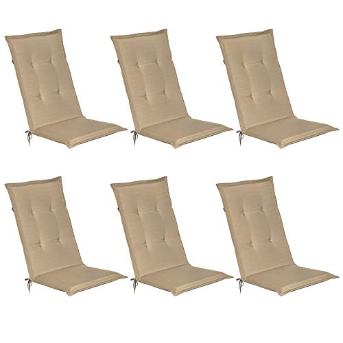 Beautissu 6er Set Gartenstuhlauflage 120x50x6 cm Loft HL Natur – Hochlehner Polster Auflage, Sitzpolster & Sitzkissen für Hochlehner Gartenmöbel - Weiche Stuhlauflage mit Schaumkern Füllung von Beautissu