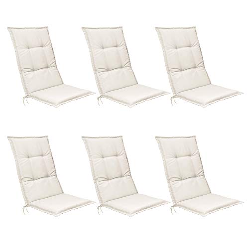 Beautissu 6er Set Hochlehner Auflagen Set Base HL 120x50x6cm Sitzkissen Rückenkissen Stuhlkissen für Gartenstühle Sitzpolster Natur von Beautissu