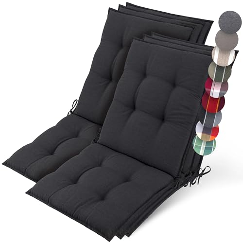 Beautissu 6er Set Premium Niedriglehner Auflage Gartenstuhl 100x50cm Sun-NL – 8cm Dick Polster Gartenstuhlauflage rutschfest Befestigungsbänder UV-Lichtechtheit 5 – Robust Stoff Anthrazit von Beautissu