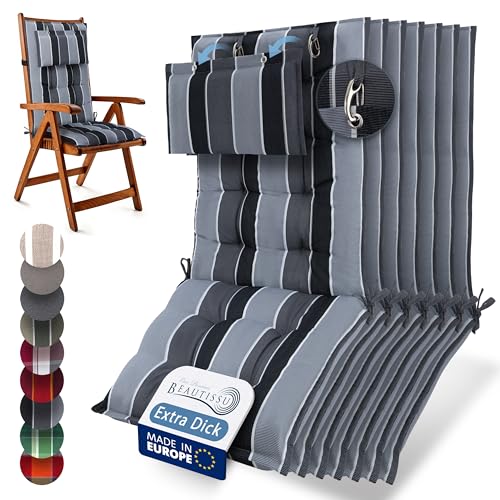 Beautissu 7er Set Premium Hochlehner Auflage Kopfpolster 120x50cm Sun-HL – 8cm Dick Polster Gartenstuhlauflage rutschfest Befestigungsbänder UV-Lichtechtheit 5 – Robust Stoff Anthrazit gestreift Beautissu 7er Set Premium Hochlehner Auflage Kopfpolster 120x50cm Sun-HL – 8cm Dick Polster Gartenstuhlauflage rutschfest Befestigungsbänder UV-Lichtechtheit 5 – Robust Stoff Anthrazit gestreift von Beautissu