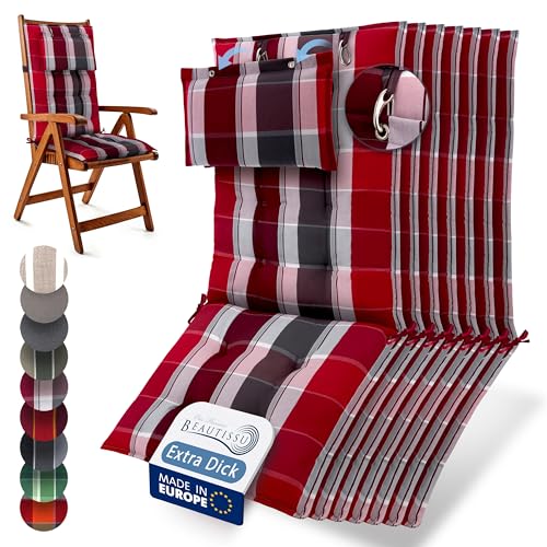 Beautissu 7er Set Premium Hochlehner Auflage Kopfpolster 120x50cm Sun-HL – 8cm Dick Polster Gartenstuhlauflage rutschfest Befestigungsbänder UV-Lichtechtheit 5 – Robust Stoff Rot Anthrazit gestreift Beautissu 7er Set Premium Hochlehner Auflage Kopfpolster 120x50cm Sun-HL – 8cm Dick Polster Gartenstuhlauflage rutschfest Befestigungsbänder UV-Lichtechtheit 5 – Robust Stoff Rot Anthrazit gestreift von Beautissu
