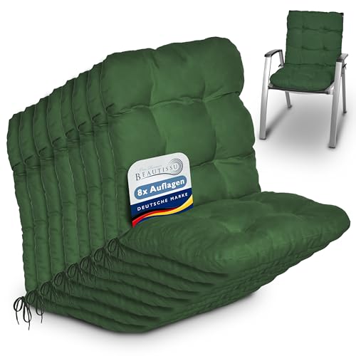 Beautissu 8er Set Niedriglehner Auflagen Set Flair NL Stuhlauflage 100x50x8cm Sitzkissen Niederlehner Gartenstühle Sitzauflagen Stuhlkissen Dunkelgrün von Beautissu