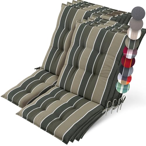 Beautissu 8er Set Premium Niedriglehner Auflage Gartenstuhl 100x50cm Sun-NL – 8cm Dick Polster Gartenstuhlauflage rutschfest Befestigungsbänder UV-Lichtechtheit 5 – Robust Stoff Grün Gestreift von Beautissu