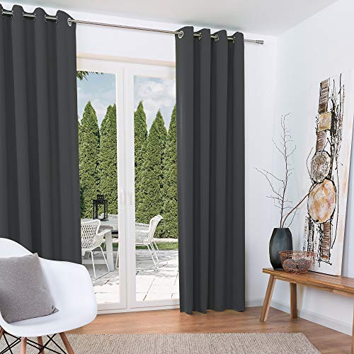 Beautissu 2er Set Verdunklungsvorhang Blickdicht 140x245 cm Anthrazit – Ösen Vorhänge Set Blackout – Ösenschal Gardine Set Blackout – Lange Fenster Vorhänge Wohnzimmer, Schlafzimmer - Amelie BO von Beautissu