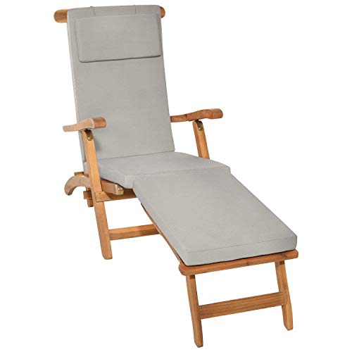 Beautissu Auflage für Deckchair LoftLux DC 175x45x5cm Luxus Polsterauflage für Gartenliege Auflage Liegestuhl Polster - Bezug Abnehmbar – Gartenmöbel Kissen Hellgrau von Beautissu