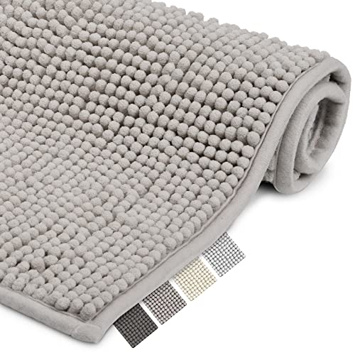 Beautissu Badematte rutschfest 50x50 cm - BeauMare WR Chenille Badezimmerteppich für Fußbodenheizung geeignet - Flauschiger Badvorleger für Dusche, Badewanne und WC in Grau von Beautissu