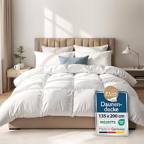 Beautissu Daunendecke 135x200 Sommer & Winter 90% Daunen 10% Federn – Made in Germany Federbettdecke 135x200 – Oeko-Tex, Downpass & Nomite Zertifiziert – 100% Baumwollbezug Waschbar Trocknergeeignet von Beautissu