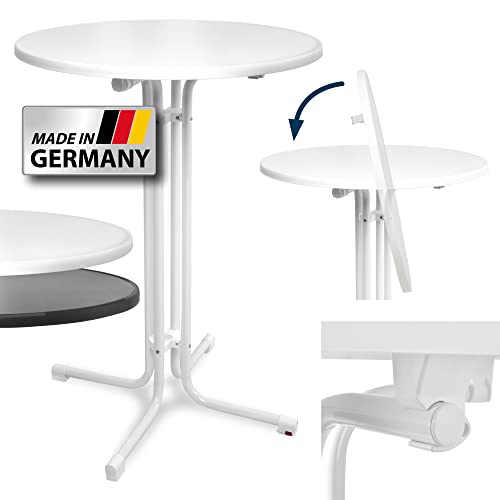 Beautissu Stehtisch Klappbar 80 cm Sylt – Stehtisch Outdoor Höhenverstellbar Hitze- & Wetterbeständig leichte Montage TÜV – Klapptisch Partytisch Kratzfest Bartisch Bistrotisch Outdoor Rund Weiß von Beautissu