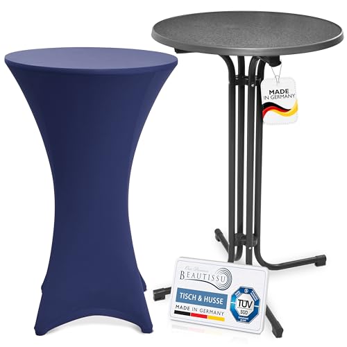 Beautissu Grauer Outdoor Stehtisch klappbar mit Husse 70 cm Blau – Wetterfester Partytisch Sylt + Stretch Stehtischhusse Stella – Platzsparender Bistrotisch Gastro-Qualität TÜV Made in Germany Beautissu Grauer Outdoor Stehtisch klappbar mit Husse 70 cm Blau – Wetterfester Partytisch Sylt + Stretch Stehtischhusse Stella – Platzsparender Bistrotisch Gastro-Qualität TÜV Made in Germany von Beautissu