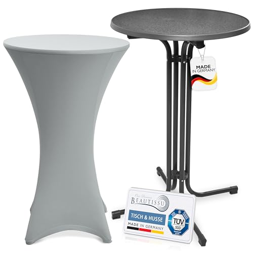 Beautissu Grauer Outdoor Stehtisch klappbar mit Husse 70 cm Silber – Wetterfester Partytisch Sylt + Stretch Stehtischhusse Stella – Platzsparender Bistrotisch Gastro-Qualität TÜV Made in Germany Beautissu Grauer Outdoor Stehtisch klappbar mit Husse 70 cm Silber – Wetterfester Partytisch Sylt + Stretch Stehtischhusse Stella – Platzsparender Bistrotisch Gastro-Qualität TÜV Made in Germany von Beautissu