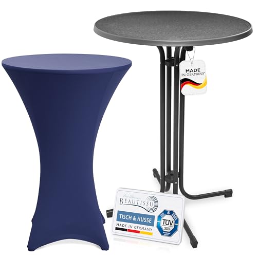 Beautissu Grauer Outdoor Stehtisch klappbar mit Husse 80 cm Blau – Wetterfester Partytisch Sylt + Stretch Stehtischhusse Stella – Platzsparender Bistrotisch Gastro-Qualität TÜV Made in Germany Beautissu Grauer Outdoor Stehtisch klappbar mit Husse 80 cm Blau – Wetterfester Partytisch Sylt + Stretch Stehtischhusse Stella – Platzsparender Bistrotisch Gastro-Qualität TÜV Made in Germany von Beautissu
