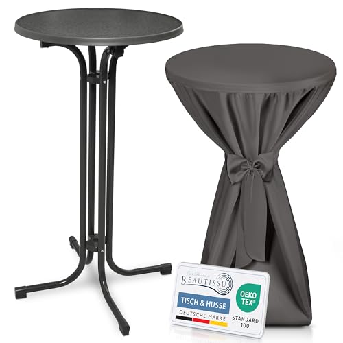 Beautissu Grauer Stehtisch klappbar 60 cm mit Premium Stehtischhusse Anthrazit & Schleifenband – Wetterbeständig Outdoor Bistrotisch rund Kratzfest UV-beständig – Husse rutschfest waschbar – Bellini Beautissu Grauer Stehtisch klappbar 60 cm mit Premium Stehtischhusse Anthrazit & Schleifenband – Wetterbeständig Outdoor Bistrotisch rund Kratzfest UV-beständig – Husse rutschfest waschbar – Bellini von Beautissu