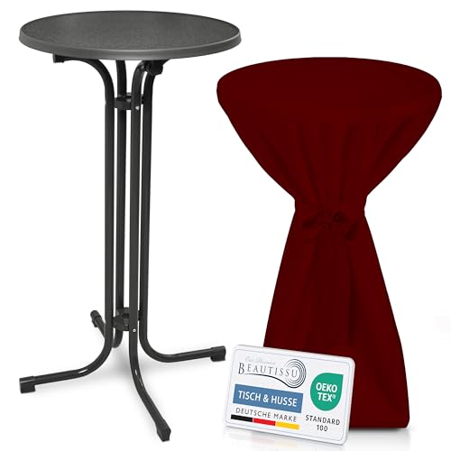 Beautissu Grauer Stehtisch klappbar 60 cm mit Premium Stehtischhusse Bordeaux & Schleifenband – Wetterbeständig Outdoor Bistrotisch rund Kratzfest UV-beständig – Husse rutschfest waschbar – Bellini Beautissu Grauer Stehtisch klappbar 60 cm mit Premium Stehtischhusse Bordeaux & Schleifenband – Wetterbeständig Outdoor Bistrotisch rund Kratzfest UV-beständig – Husse rutschfest waschbar – Bellini von Beautissu