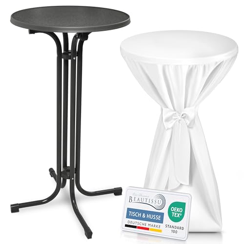 Beautissu Grauer Stehtisch klappbar 60 cm mit Premium Stehtischhusse Weiß & Schleifenband – Wetterbeständig Outdoor Bistrotisch rund Kratzfest UV-beständig – Husse rutschfest waschbar – Bellini Beautissu Grauer Stehtisch klappbar 60 cm mit Premium Stehtischhusse Weiß & Schleifenband – Wetterbeständig Outdoor Bistrotisch rund Kratzfest UV-beständig – Husse rutschfest waschbar – Bellini von Beautissu